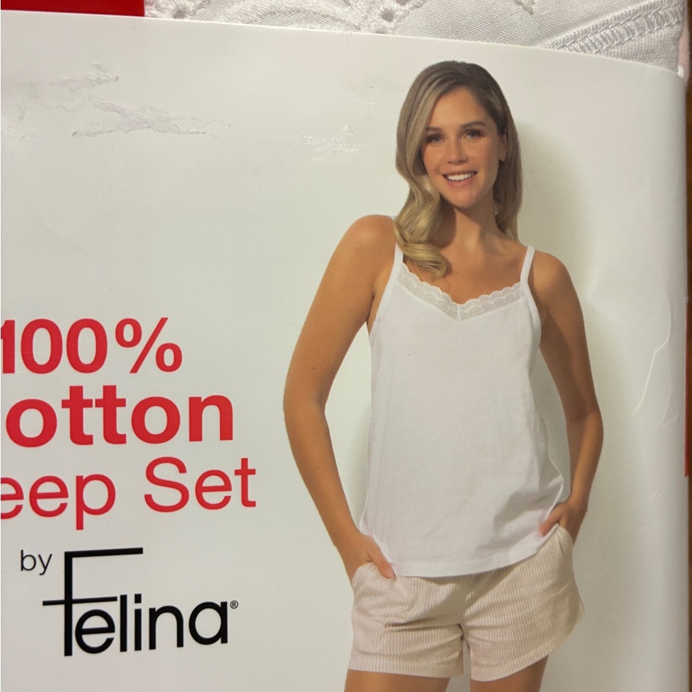 Women's Felins Pink, Gray and White Cotton 4 Piece Sleep Set Size Medium NWT - Picture 4 of 6